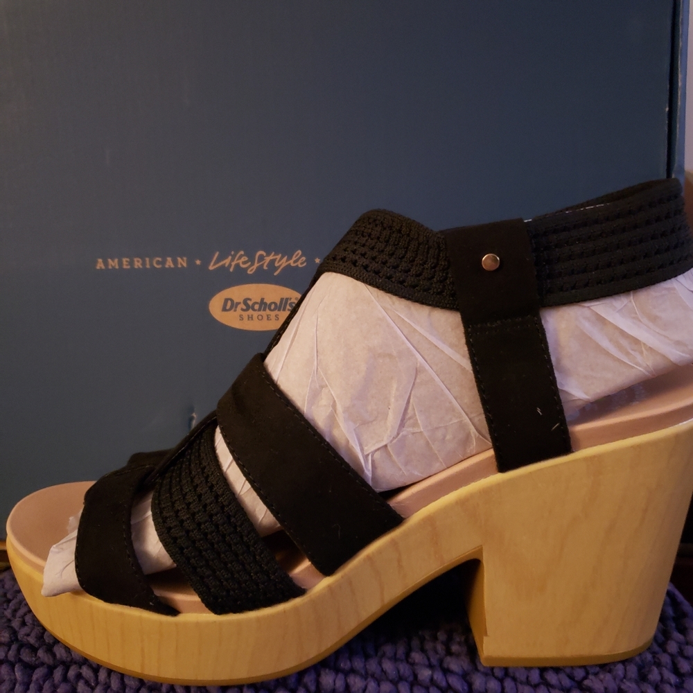 BNWT - NIB DR. SCHOLL'S BLOSSOM black / tan platform (9) - Picture 10 of 10